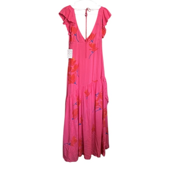Free People NWT She's a Waterfall Hot Pink Floral
Print Ruffled Maxi Dress Sz 4 - Picture 4 of 12